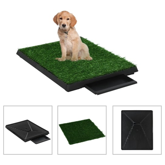 Toaleta dla zwierząt z tacą i sztuczną trawą, zieleń, 63x50x7cm vidaXL