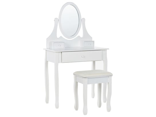 Toaletka 3 szuflady owalne lustro i stołek biała ASTRE Beliani