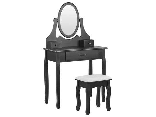 Toaletka 3 szuflady owalne lustro i stołek czarna ASTRE Beliani