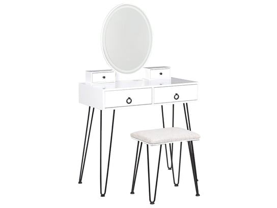 Toaletka 4 szuflady lustro LED ze stołkiem biało-czarna SOYE Beliani