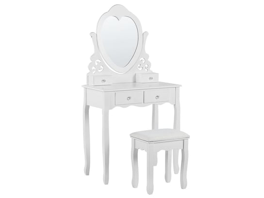 Toaletka 4 szuflady owalne lustro i stołek biała DIVA Beliani