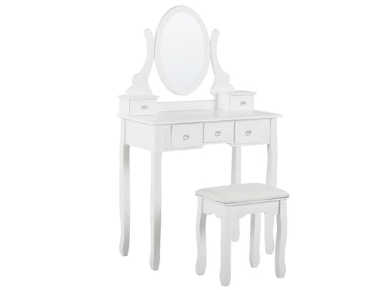 Toaletka 5 szuflad owalne lustro i stołek biała GALAXIE Beliani