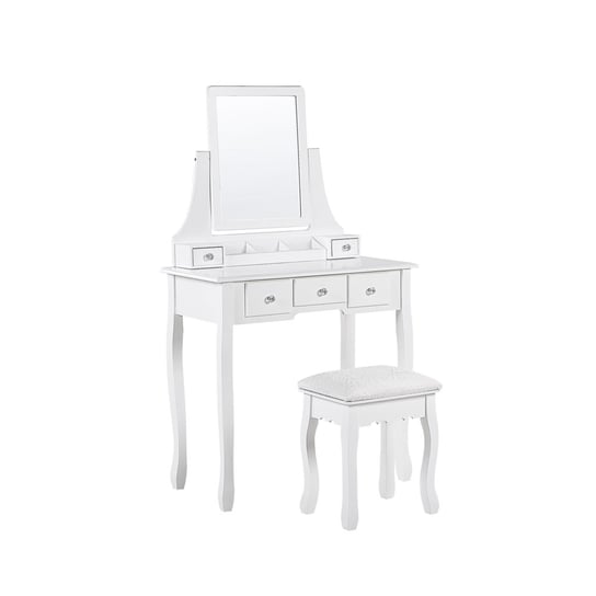 Toaletka 5 szuflad prostokątne lustro i stołek biała RAYON Beliani