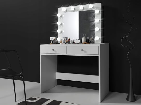 Toaletka kosmetyczna do sypialni z lustrem i oświetleniem Mega 12 LED biały Meblowa 1