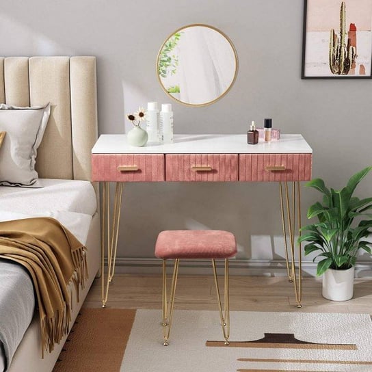 Toaletka Kosmetyczna Szuflady Róż + Lustro Krzesło Inna marka