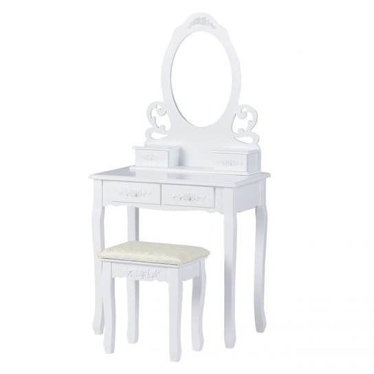 Toaletka kosmetyczna z lustrem i taboretem GOODHOME, biała, 68x139x40 cm Goodhome