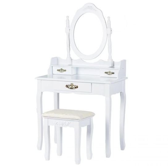 Toaletka kosmetyczna z lustrem i taboretem MODERNHOME, biała ModernHome