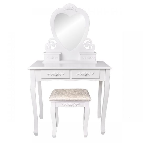 Toaletka kosmetyczna z lustrem + taboret GOODHOME, biała, 74x40x131 cm ModernHome