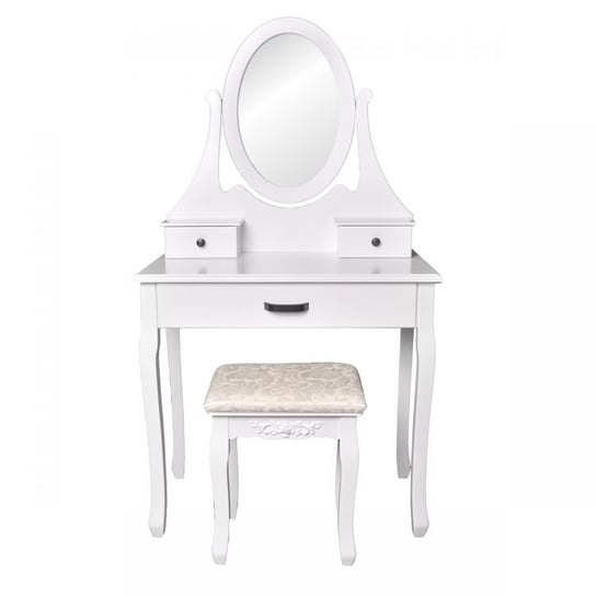 Toaletka kosmetyczna z lustrem + taboret MODERNHOME, biała, 75x40x136 cm ModernHome