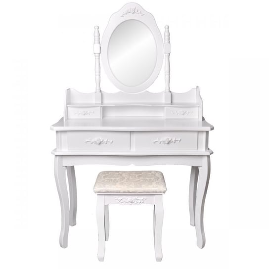 Toaletka kosmetyczna z lustrem + taboret MODERNHOME, biała, 89x6x142 cm ModernHome
