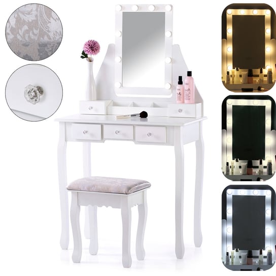 Toaletka Kosmetyczna Z Oświetleniem Led 3 Kolory + Taboret STERNHOFF