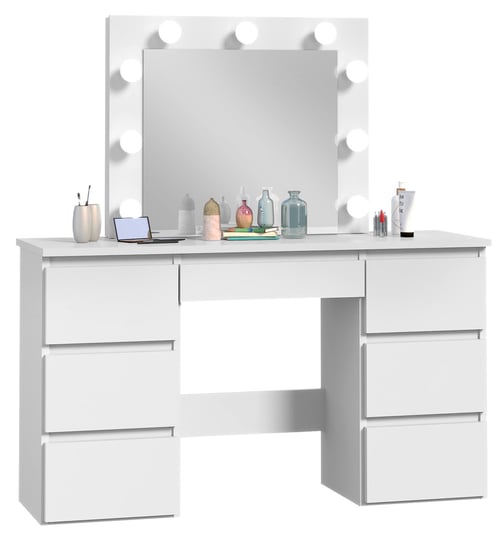 Toaletka z lustrem LED biała kosmetyczna z szufladami Beta 4 9 Led Meblowa 1