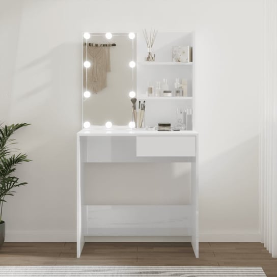 Toaletka z oświetleniem LED, biała, połysk, 74,5x40x141 cm vidaXL