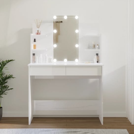 Toaletka z oświetleniem LED, biała z połyskiem, 96x40x142 cm vidaXL