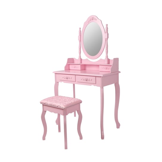 Toaletka Z Taboretem 75X140X40 Cm Różowa Wykonana Z Mdf Ml-Design ML-DESIGN