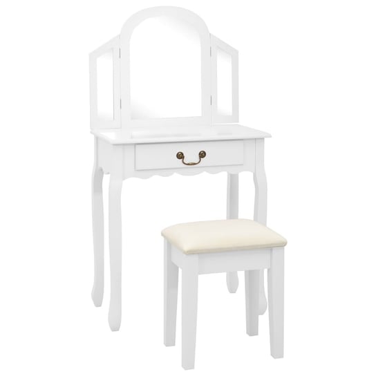 Toaletka ze stołkiem, biała, 65x36x128 cm, drewno paulowni, MDF vidaXL