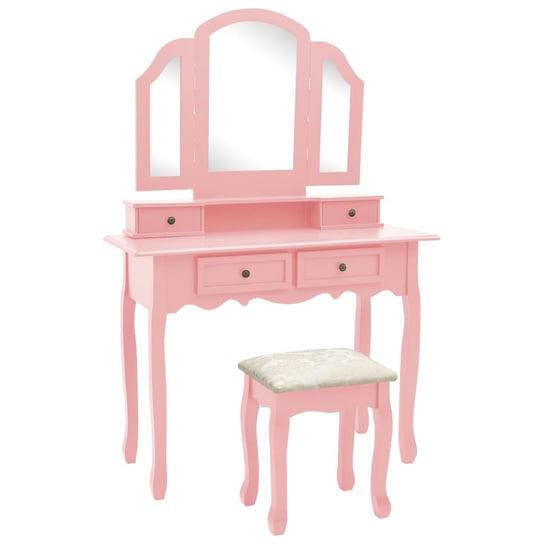 Toaletka ze stołkiem, różowa, 100x40x146 cm, drewno paulowni vidaXL
