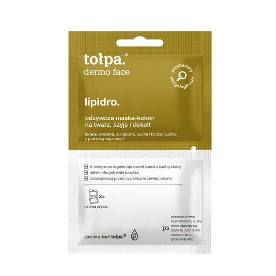 Tołpa, dermo face lipidro, odżywcza maska-kokon na twarz, szyję i dekolt, 2x6 ml Tołpa