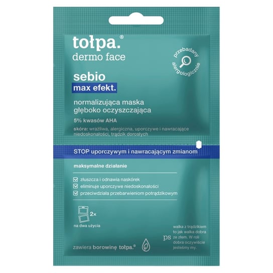 Tołpa, dermo face sebio, normalizująca maska głęboko oczyszczająca (saszetka), 2x6 ml Tołpa