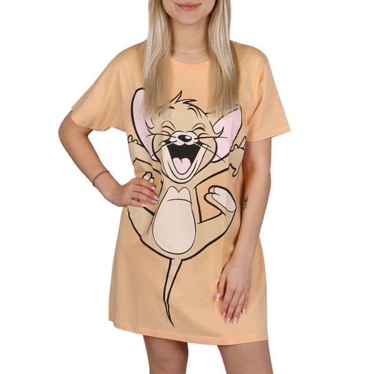 Tom i Jerry Damska koszula nocna, brzoskwiniowa koszulka do spania, bawełniana, na krótki rękaw L Warner Bros.