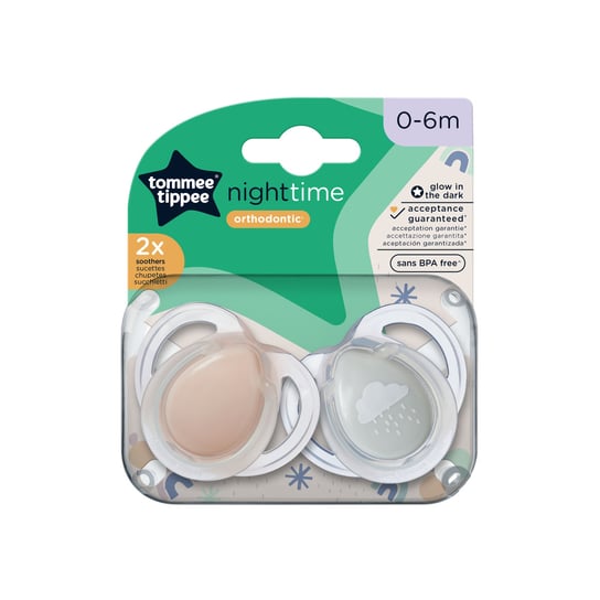TOMMEE TIPPEE Zestaw 2 smoczków 0-6m NIGHT mix Tommee Tippee