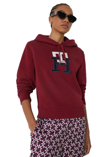 Tommy Hilfiger Bluza Damska Large Monogram Th Hoodie Bordowa Ww0Ww37441 Xjs M Tommy Hilfiger