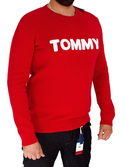Tommy Hilfiger JEANS sweter męski logo C-neck XL Czerwony Tommy Hilfiger