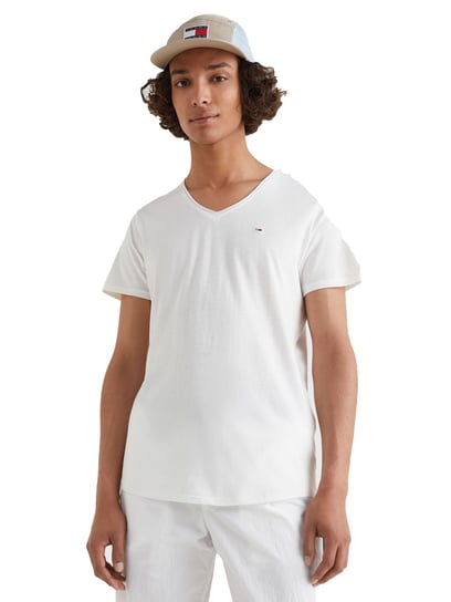 Tommy Hilfiger Koszulka Męska T-Shirt Tjm Slim Jaspe V Neck White Dm0Dm09587 Ybr Xxl Tommy Hilfiger