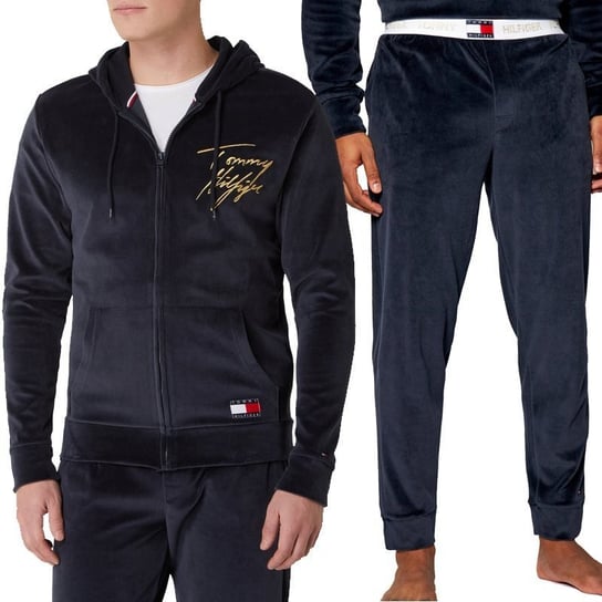 Tommy Hilfiger męski dres welurowy komplet welur granatowy M Tommy Hilfiger