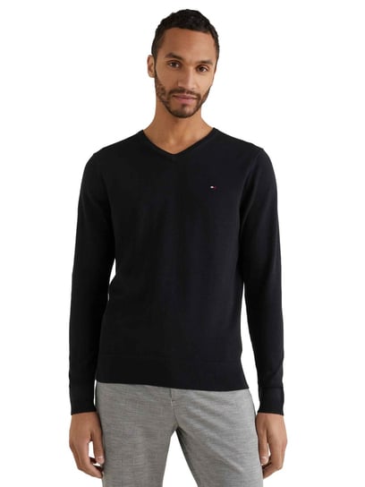 Tommy Hilfiger Męski Sweter Core Cotton-Silk Vneck Black Mw0Mw04979 032 M Tommy Hilfiger