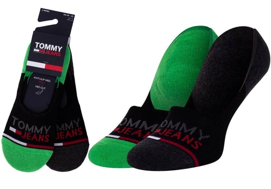 TOMMY  HILFIGER SKARPETKI MIKROSTOPKI FOOTIE 2 PARY GREEN/BLACK 100000403 012 - Rozmiar: 43-46 Tommy Hilfiger