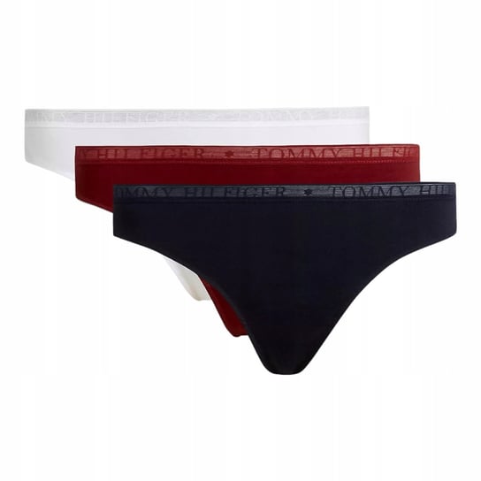 TOMMY HILFIGER STRINGI DAMSKIE MAJTKI THONG 3P GRANATOWE/BIAŁE/BORDOWE r.XS Tommy Hilfiger