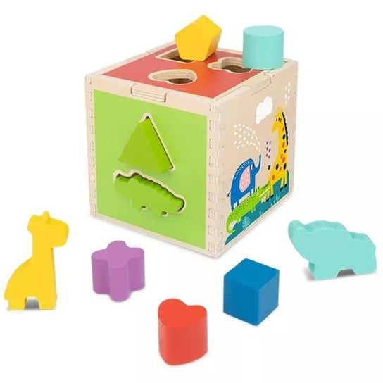 Tooky Toy Drewniany Sorter Kostka Edukacyjna Zwierzątka Figury Geometryczne Tooky Toy
