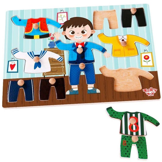 Tooky Toy, puzzle z pinezkami Ubrania, 11 elementów Tooky Toy