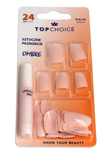 Top Choice, sztuczne paznokcie z klejem Ombre, 24 szt. + 2 g Top Choice