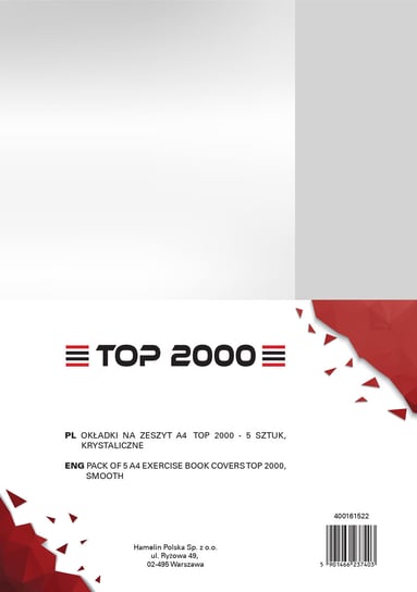 TOP2000, Okładki na zeszyt krystaliczne A4, 5 sztuk Top 2000