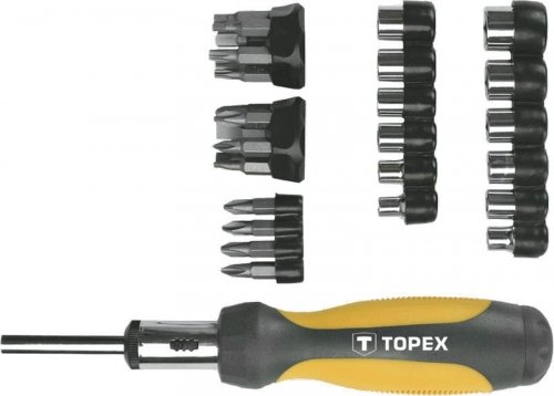 TOPEX Końcówki wkrętakowe i nasadki z uchwytem, zestaw 29 szt. 39D356 Topex