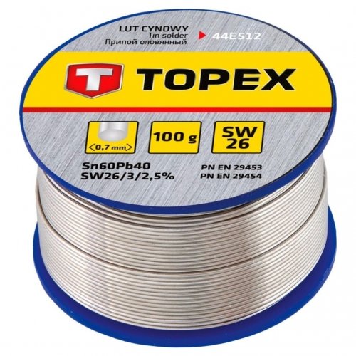 TOPEX Lut cynowy 60% Sn, drut 0.7 mm, 100 g 44E512 Topex