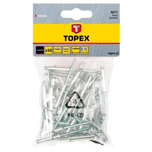 TOPEX Nity aluminiowe 3.2 x 8 mm, 50 szt. 4,3E+302 Topex