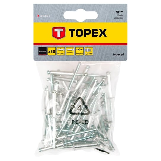 TOPEX Nity aluminiowe 4.0 x 12.5 mm, 50 szt. 43E403 Topex