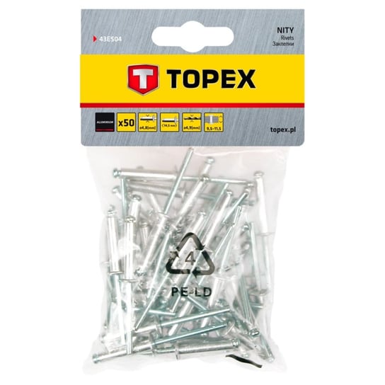 TOPEX Nity aluminiowe 4.8 x 14.5 mm, 50 szt. 43E504 Topex