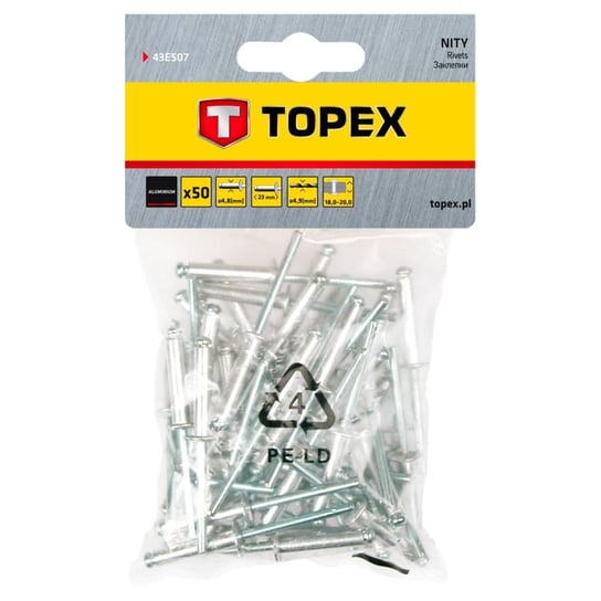 TOPEX Nity aluminiowe 4.8 x 23 mm, 50 szt. 43E507 Topex