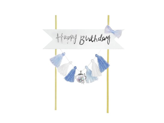 Topper na tort Happy Birthday z niebieskimi frędzelkami - 1 szt. Arpex