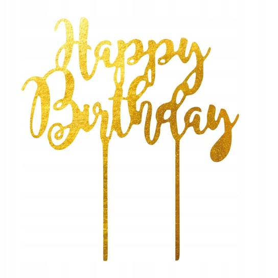 Topper na Tort Urodziny Złoty Napis Happy Birthday Plexido