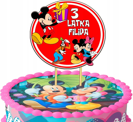 Topper Urodzinowy na TORT z MYSZKA MICKEY MIKI +Imię BAJKA MINNIE GOOFY WORLD CASE