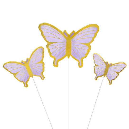 Toppery na tort do deserów Motylki Motyle fioletowo-złote 10szt 9cm ABC