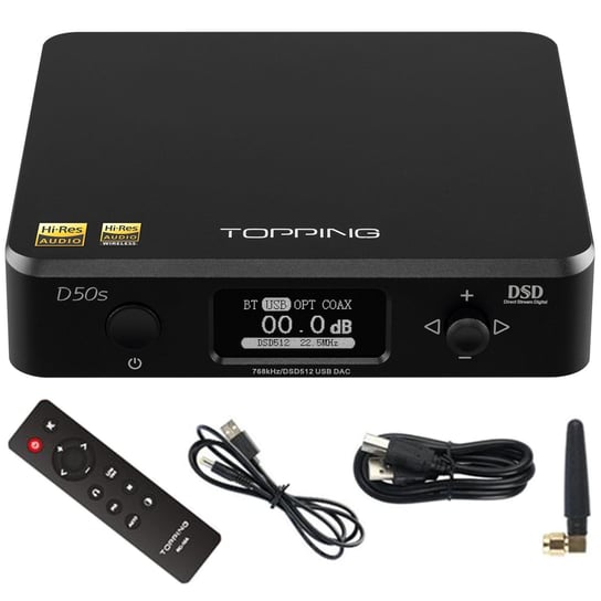 Topping D50s - Przetwornik cyfrowo-analogowy DAC z Bluetooth 5.0 : Kolor - Czarny TOPPING