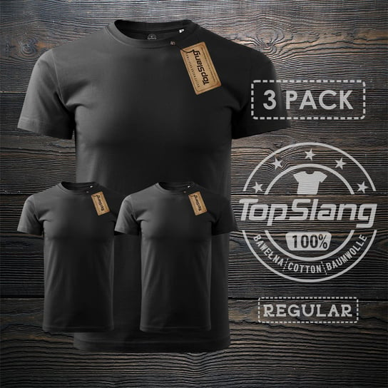 Topslang, Koszulka męska bawełniana, czarna, 3 szt., regular, rozmiar L Topslang