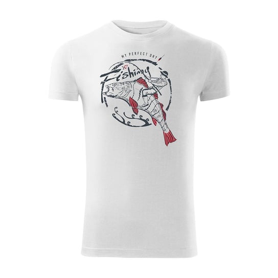 Topslang, Koszulka męska dla wędkarza wędkarska fishing, biała, slim, rozmiar M Topslang