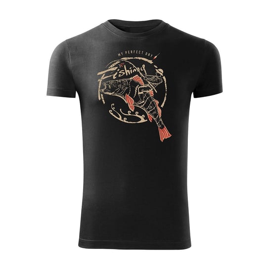 Topslang, Koszulka męska dla wędkarza wędkarska fishing, czarna, slim, rozmiar L Topslang